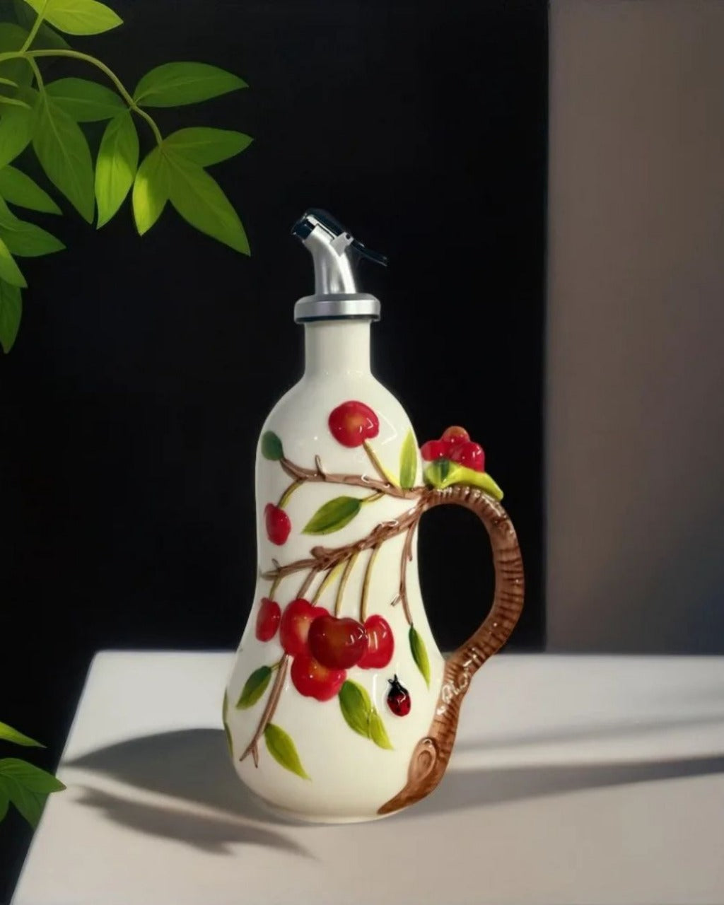 Pote de Tempero em Cerâmica com Relevo de Cereja Utensílios de Cozinha  | Home Gaju