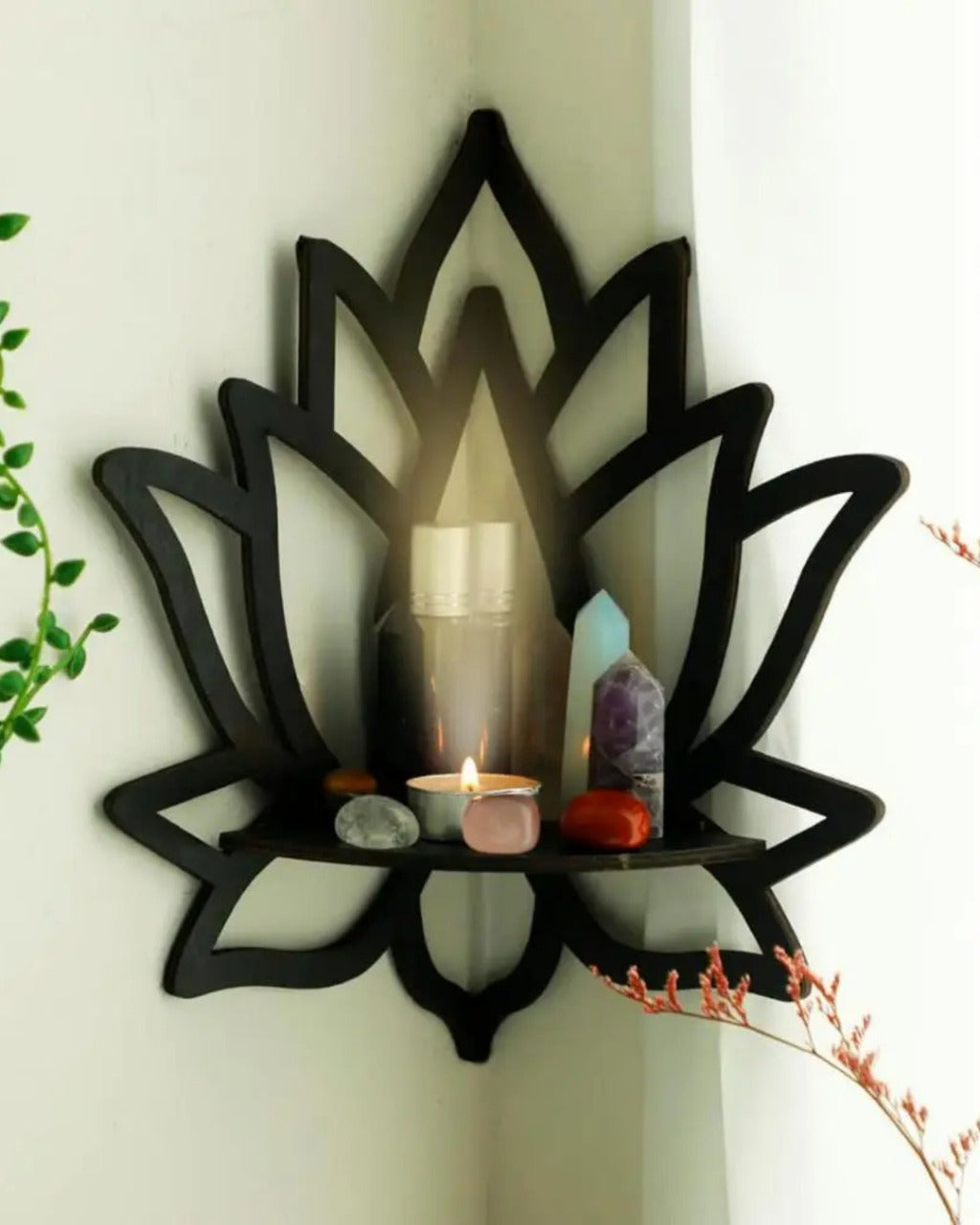 Prateleira de Canto de Parede em Madeira Estilo Boho | Home Gaju