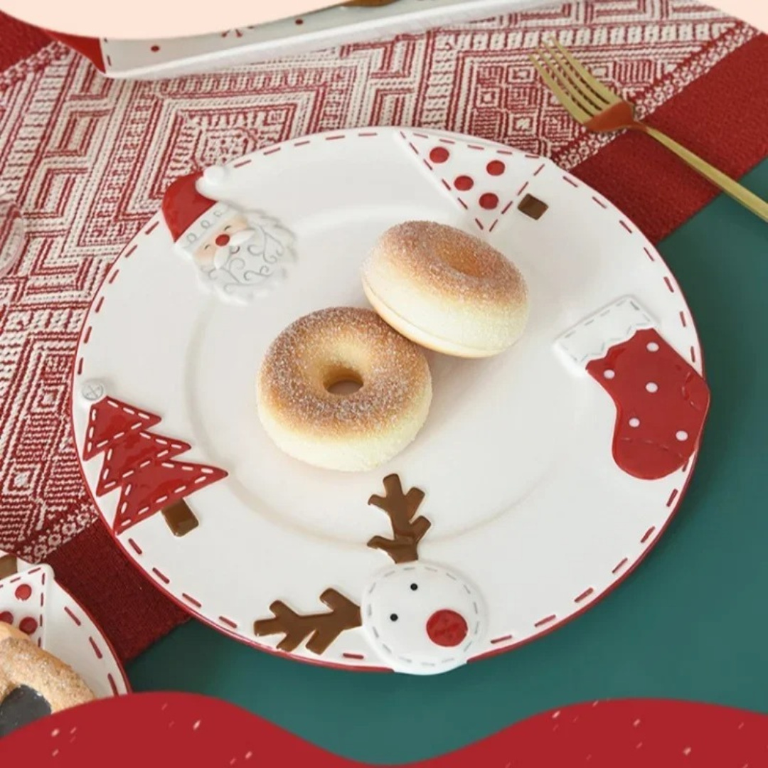 Prato de Cerâmica Natalino | Papai Noel, Alce, Árvore de Natal | Home Gaju