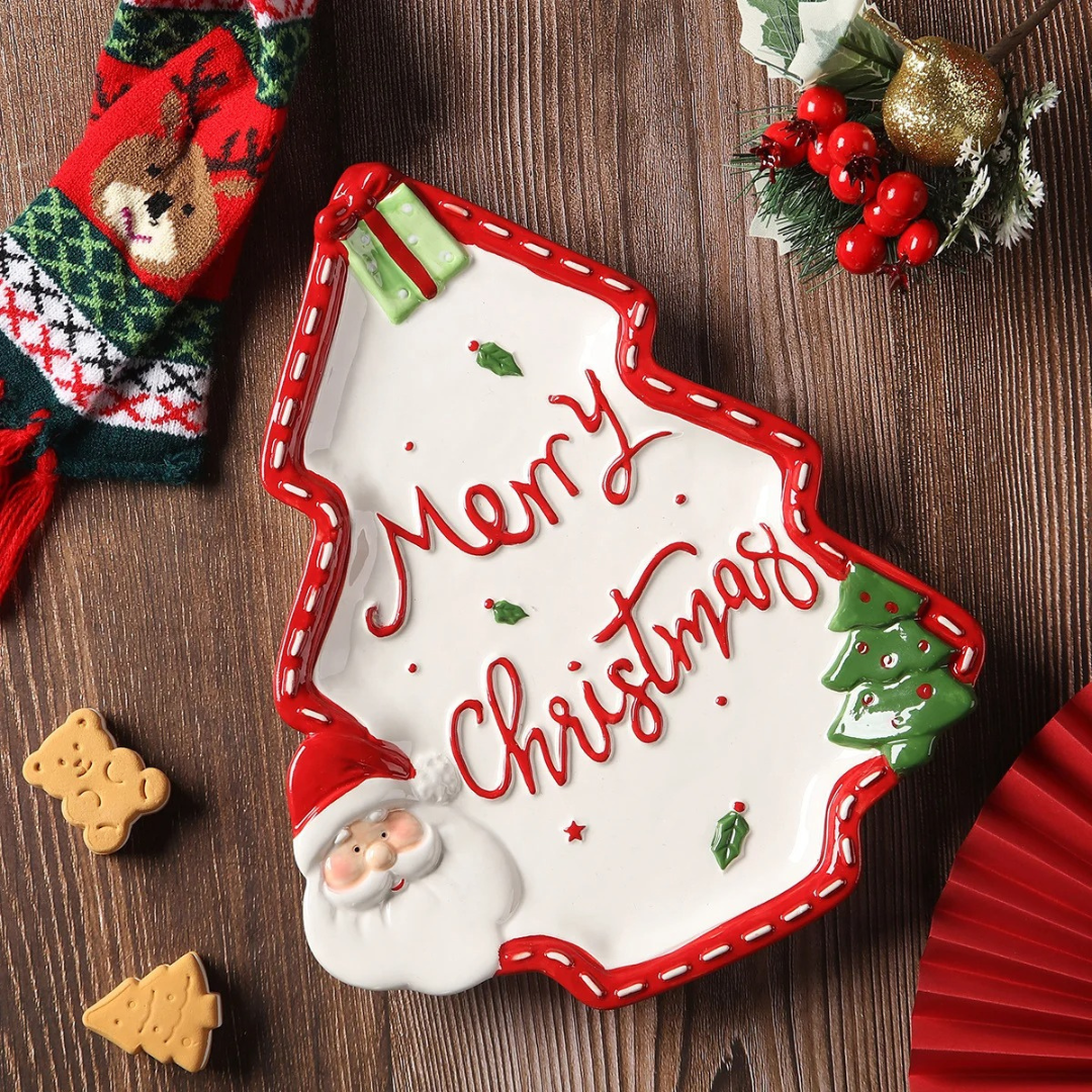 Prato de Cerâmica Natalino com Papai Noel Pintado à Mão  Sobremesas e Biscoitos  Home Gaju