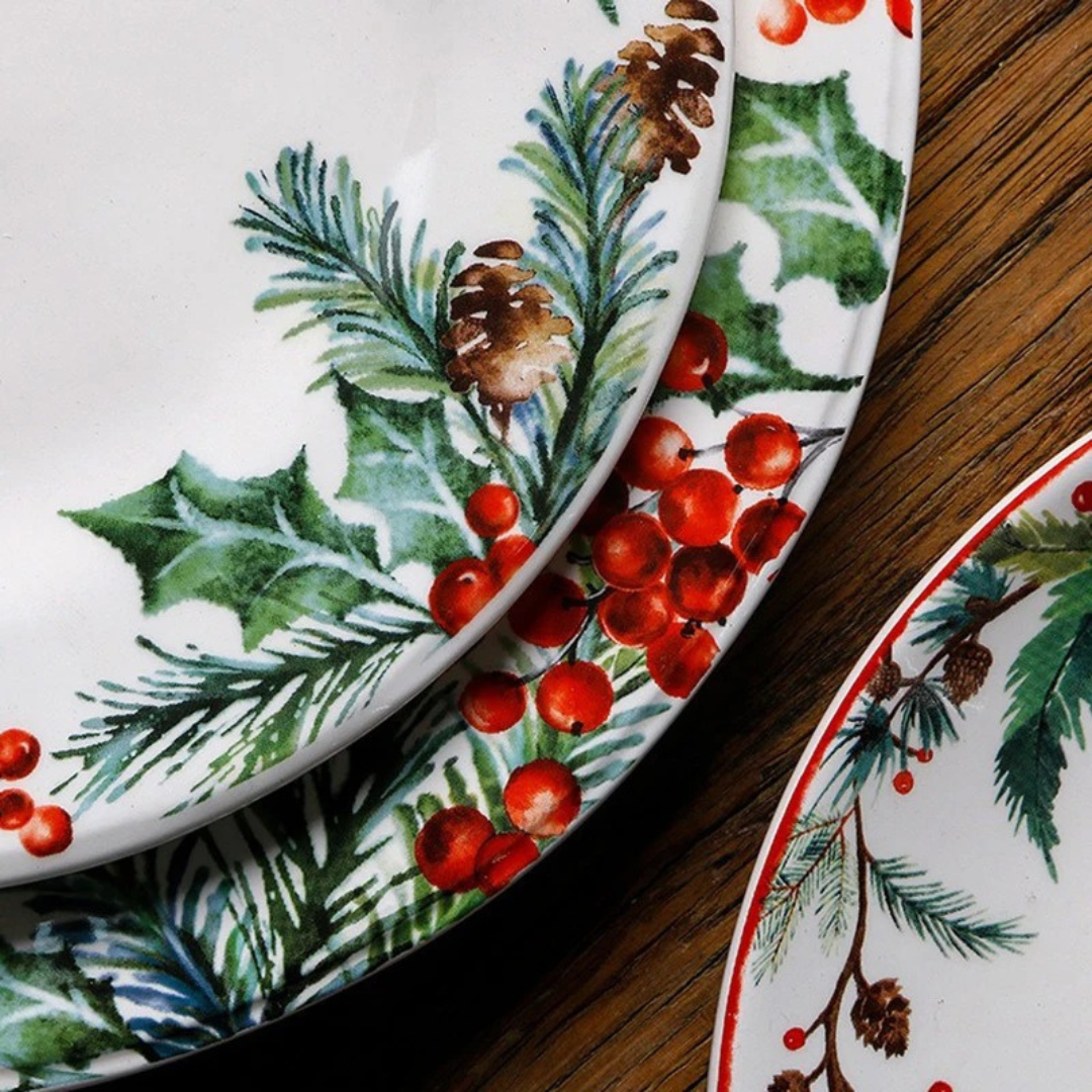 Detalhes Prato de Natal para Jantar sob a mesa