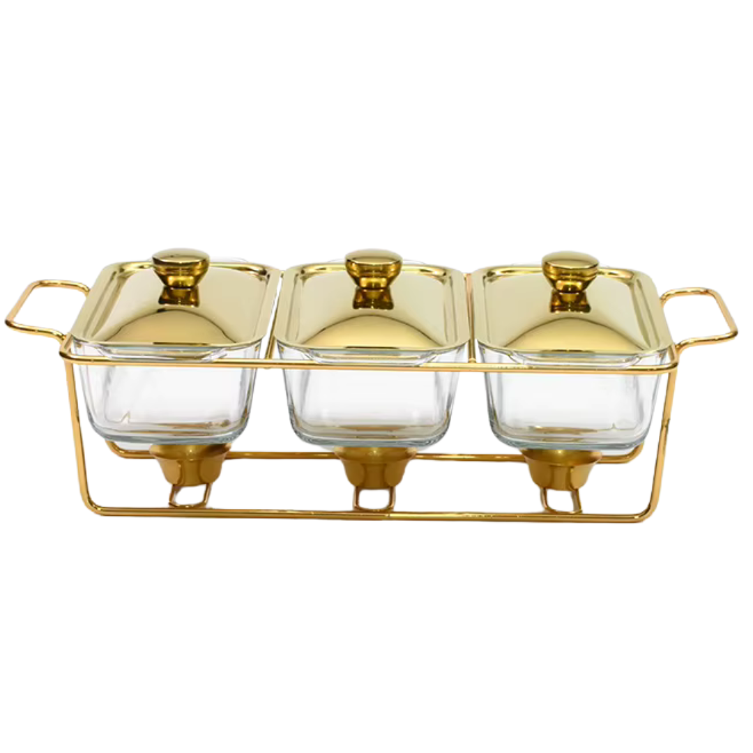  Rechaud Aquecedor de Alimentos Luxo para Buffet 1,5L | Aço Inoxidável e Vidro Temperado | Home Gaju