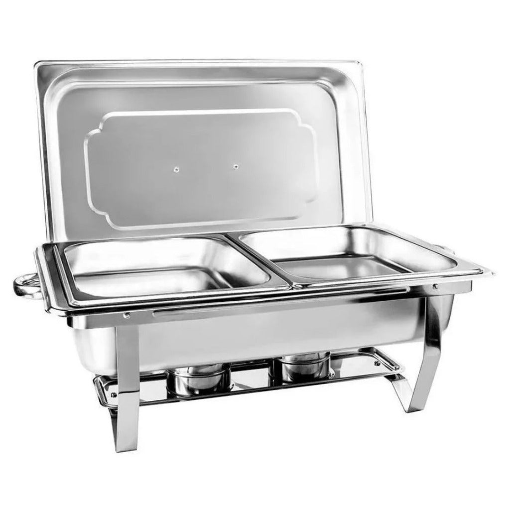 Rechaud Retangular de Aço Inox 9L com 2 Cubas Banho Maria Profissional | Home Gaju
