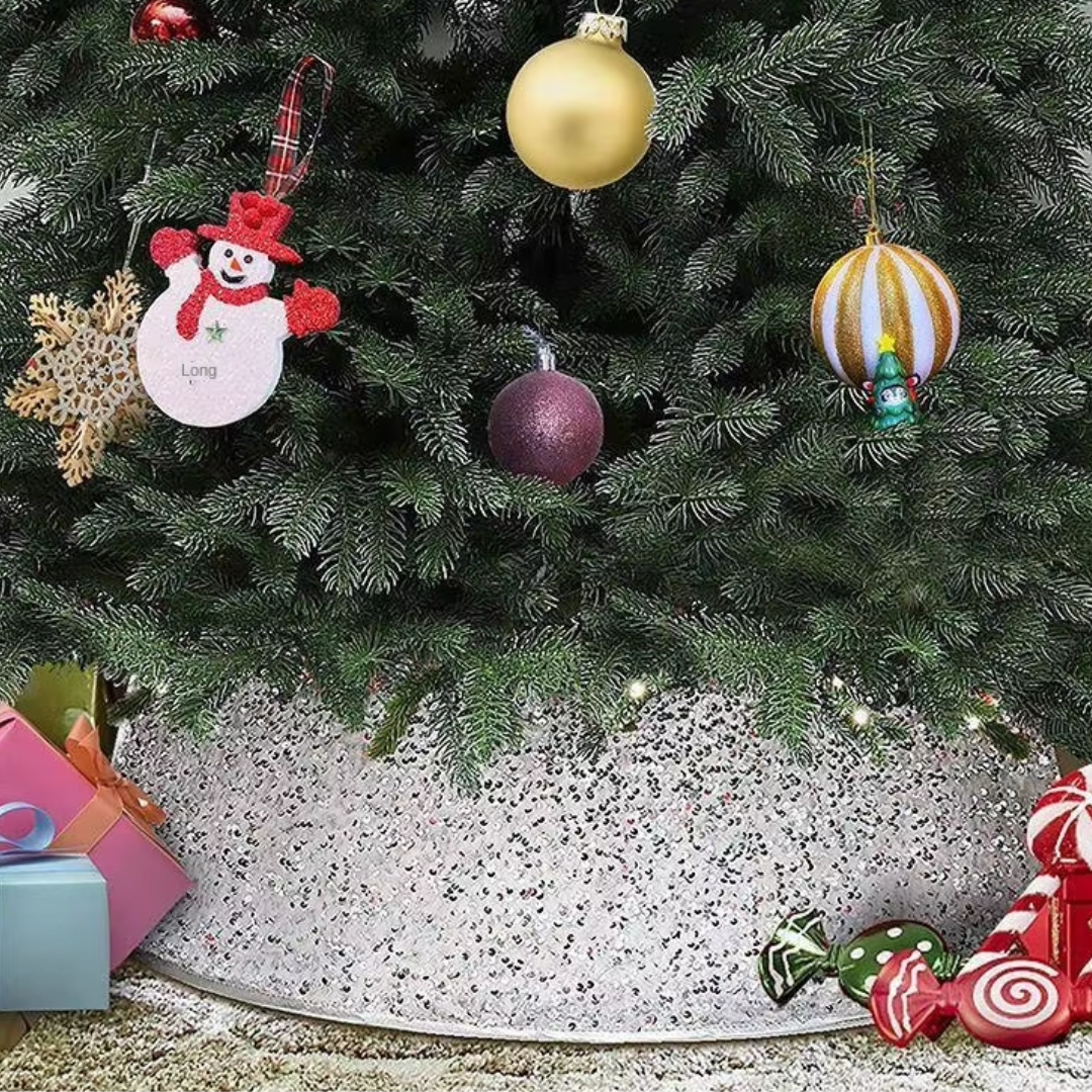Saia para Árvore de Natal com Lantejoulas Impressas saia na árvore de prata