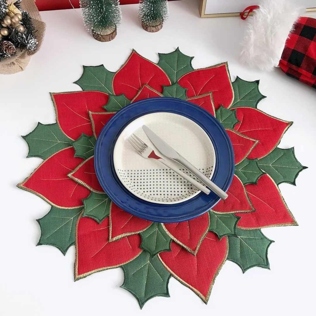 Sousplat Poinsétia Bordado para Natal Jogo Americano para Decoração de Mesa  Home Gaju Loja de Mesa Posta Home Gaju