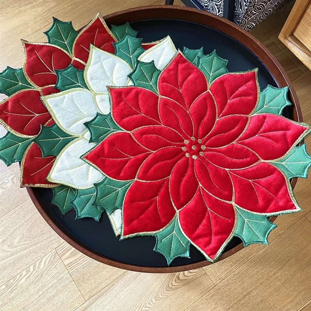 Sousplat Poinsétia Bordado para Natal Jogo Americano para Decoração de Mesa  Home Gaju Loja de Mesa Posta Home Gaju