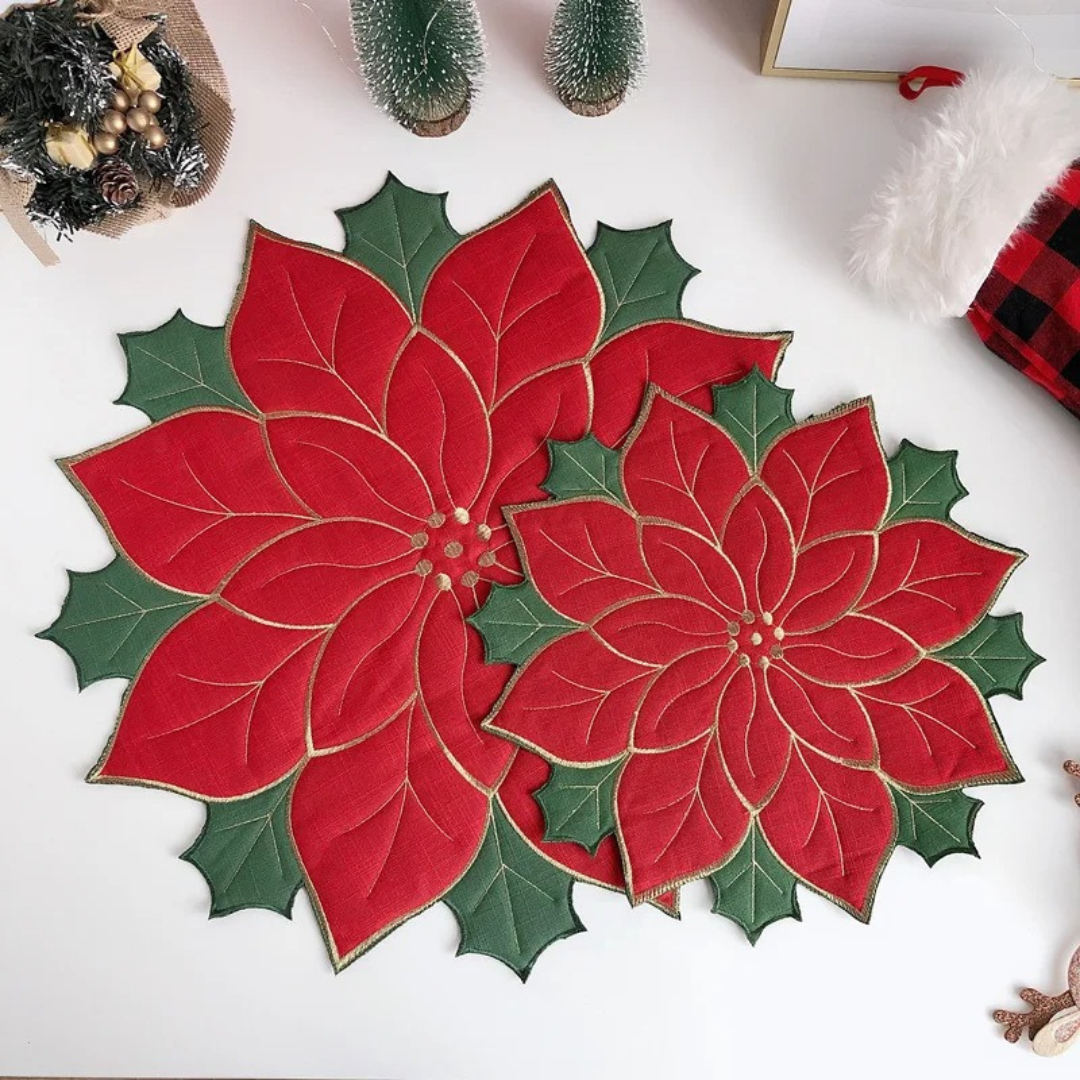 Sousplat Poinsétia Bordado para Natal Jogo Americano para Decoração de Mesa  Home Gaju Loja de Mesa Posta Home Gaju