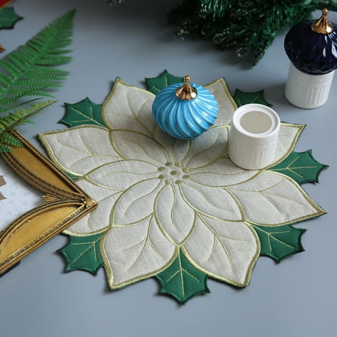 Sousplat Poinsétia Bordado para Natal Jogo Americano para Decoração de Mesa  Home Gaju Loja de Mesa Posta Home Gaju