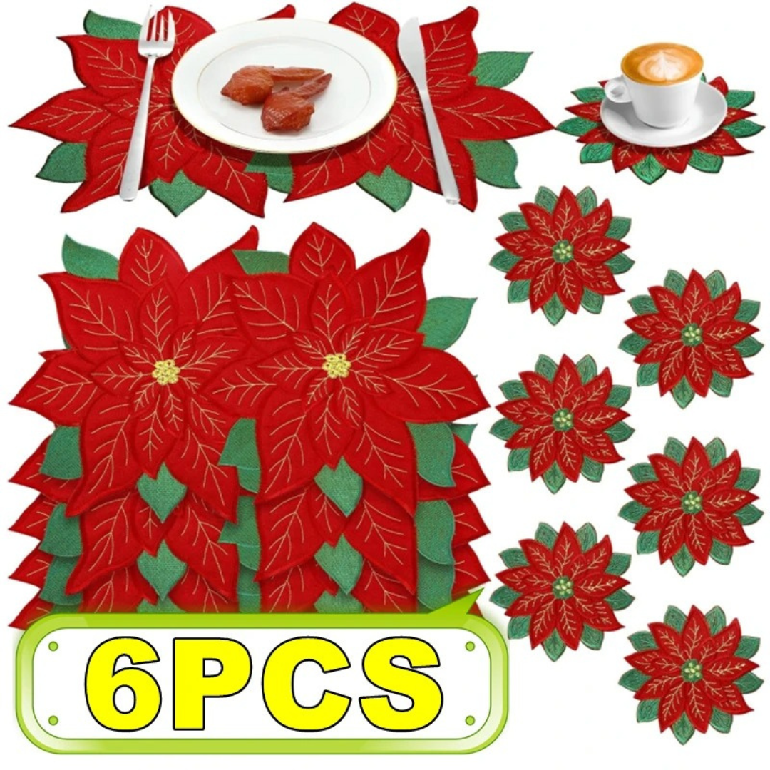 Sousplat Poinsétia Bordado para Natal Jogo Americano para Decoração de Mesa  Home Gaju Loja de Mesa Posta Home Gaju