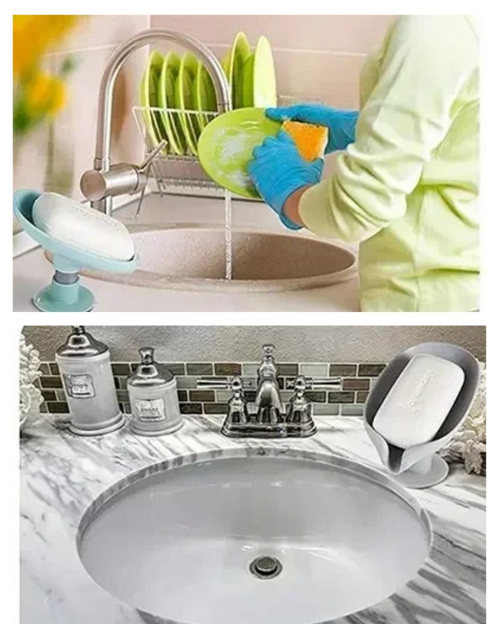 Suporte de Sabão com Ventosa e Dreno em Forma de Folha para Banheiro e Cozinha | Home Gaju