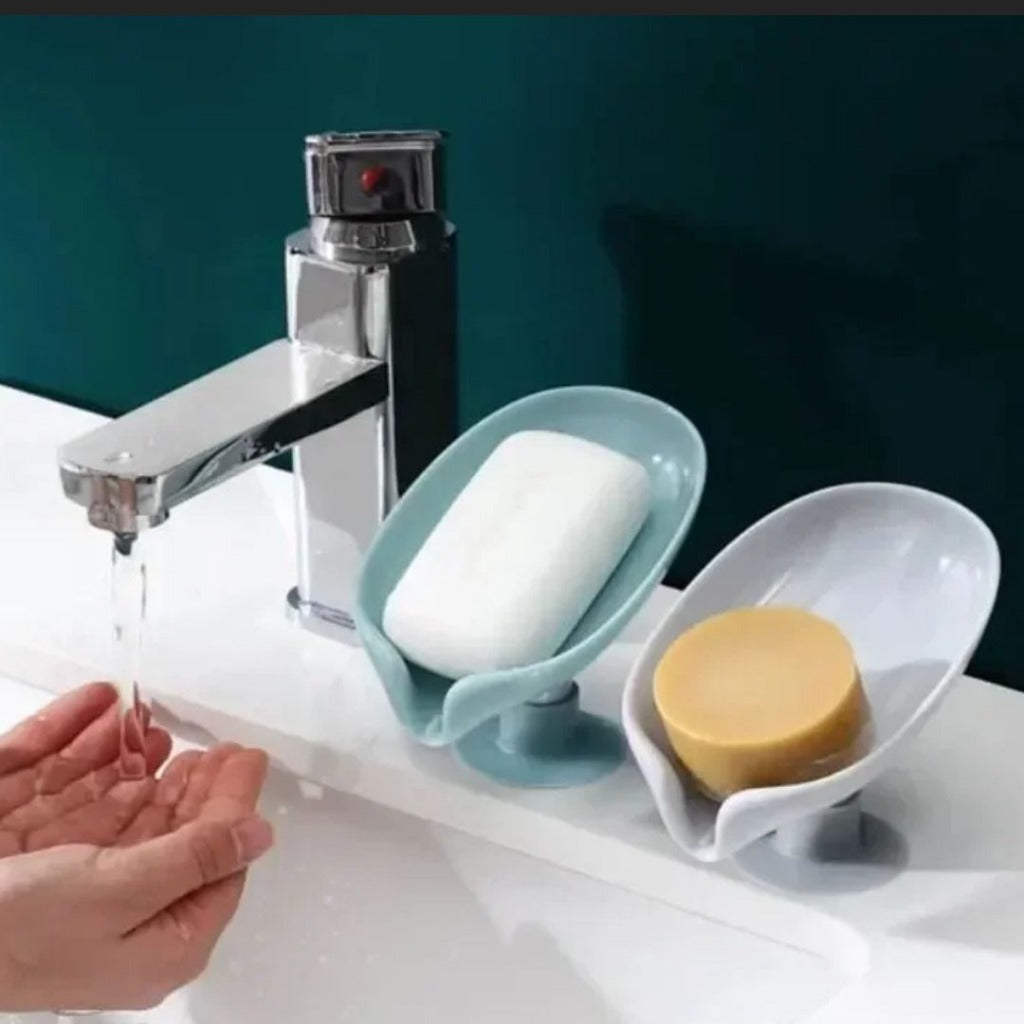 Suporte de Sabão com Ventosa e Dreno em Forma de Folha para Banheiro e Cozinha | Home Gaju