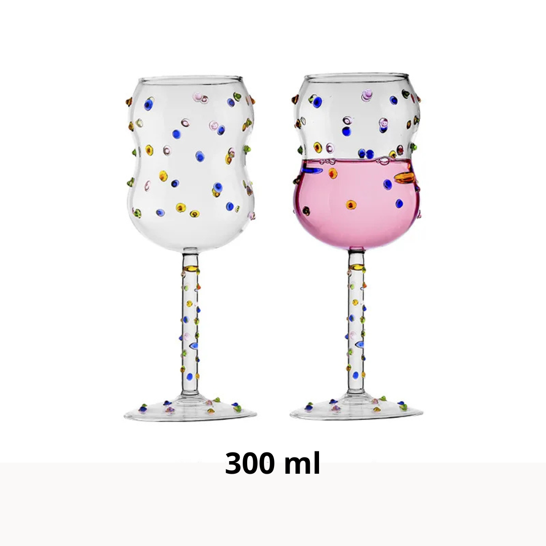 Taça de Vidro com Pontos Coloridos 300ml Vinho Branco e Tinto | Home Gaju