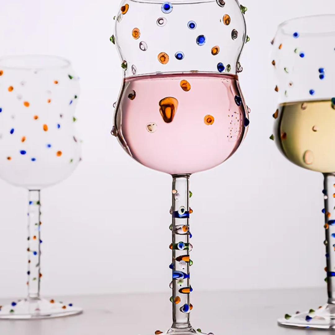 Taça de Vidro com Pontos Coloridos 300ml Vinho Branco e Tinto | Home Gaju