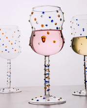 Taça de Vidro com Pontos Coloridos 300ml Vinho Branco e Tinto | Home Gaju