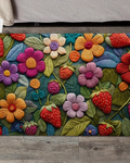 Tapete 3D com Morangos e Flores perto da cama