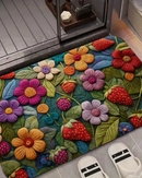 Tapete 3D com Morangos e Floresno chão perto da banheiro