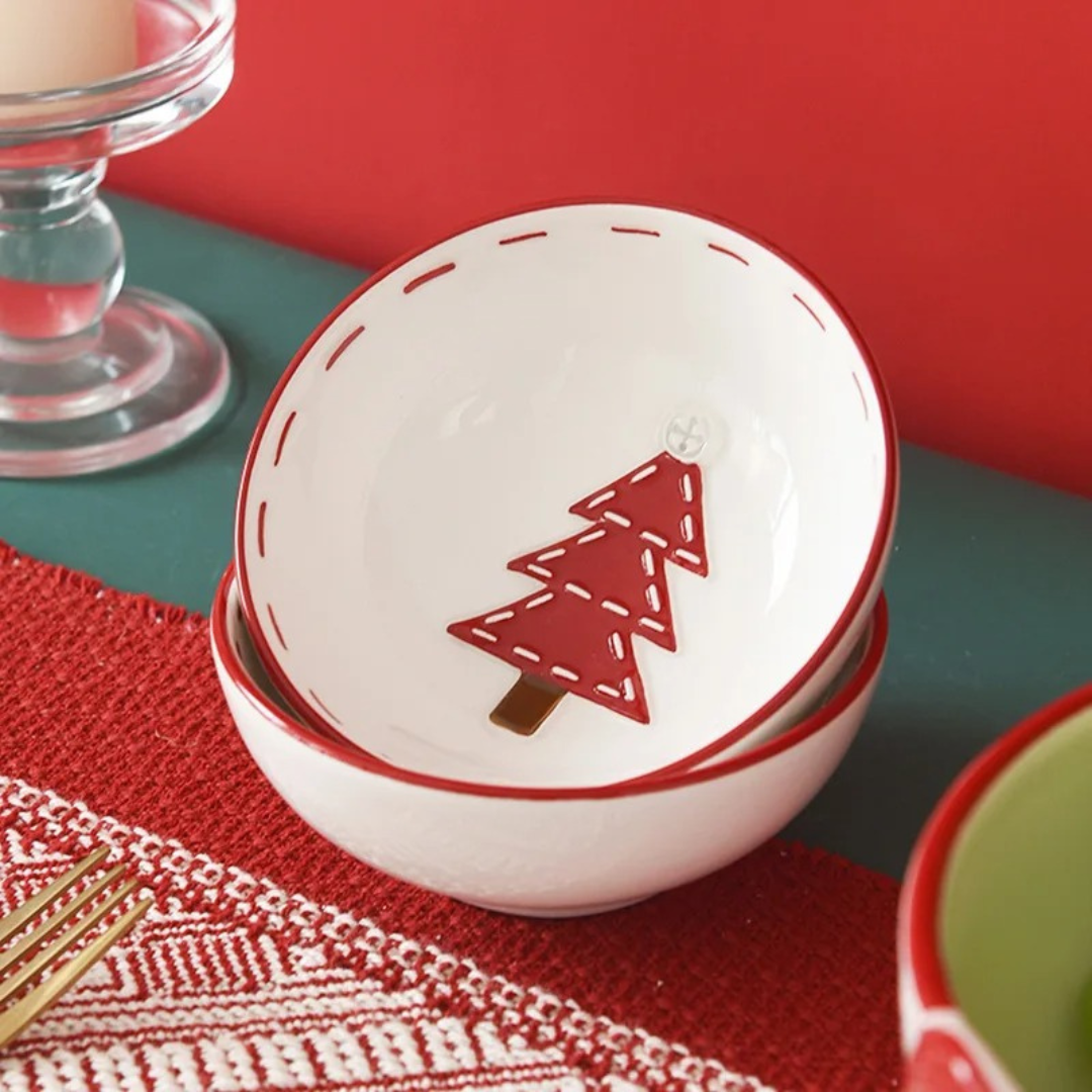 Tigela de Cerâmica Nórdica de Papai Noel com Tema Natalino - Ideal para Saladas, Sopas e Arroz | Home Gaju
