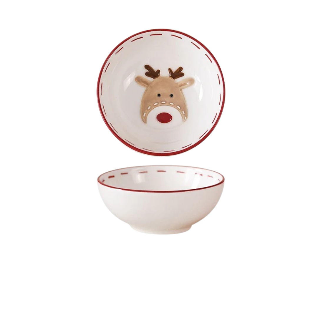 Tigela de Cerâmica Nórdica de Papai Noel com Tema Natalino - Ideal para Saladas, Sopas e Arroz | Home Gaju