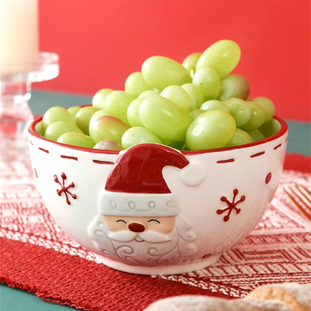 Tigela de Cerâmica Nórdica de Papai Noel com Tema Natalino - Ideal para Saladas, Sopas e Arroz | Home Gaju