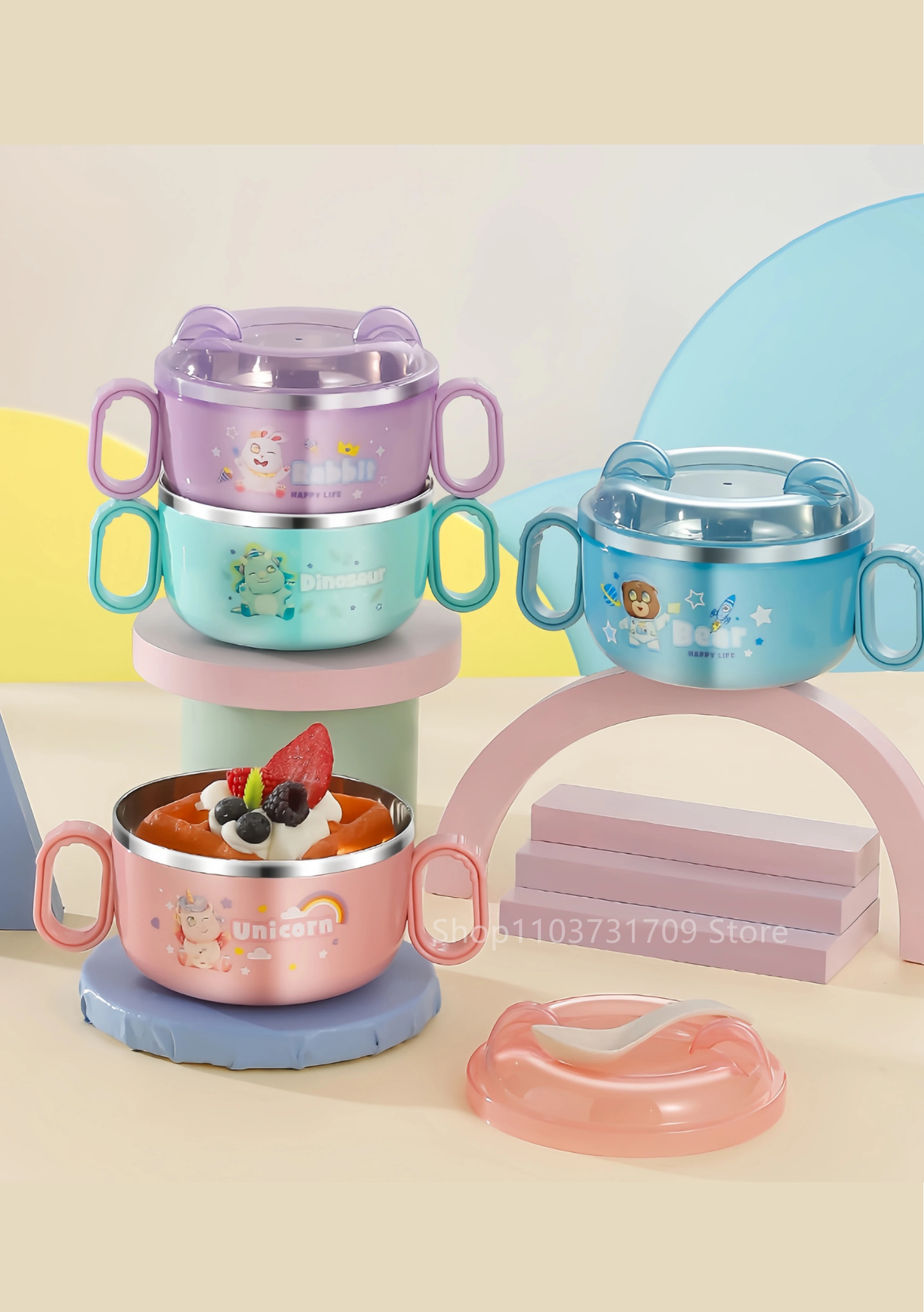 Tigela lancheira infantil em aço inox 304 com alça | Home Gaju