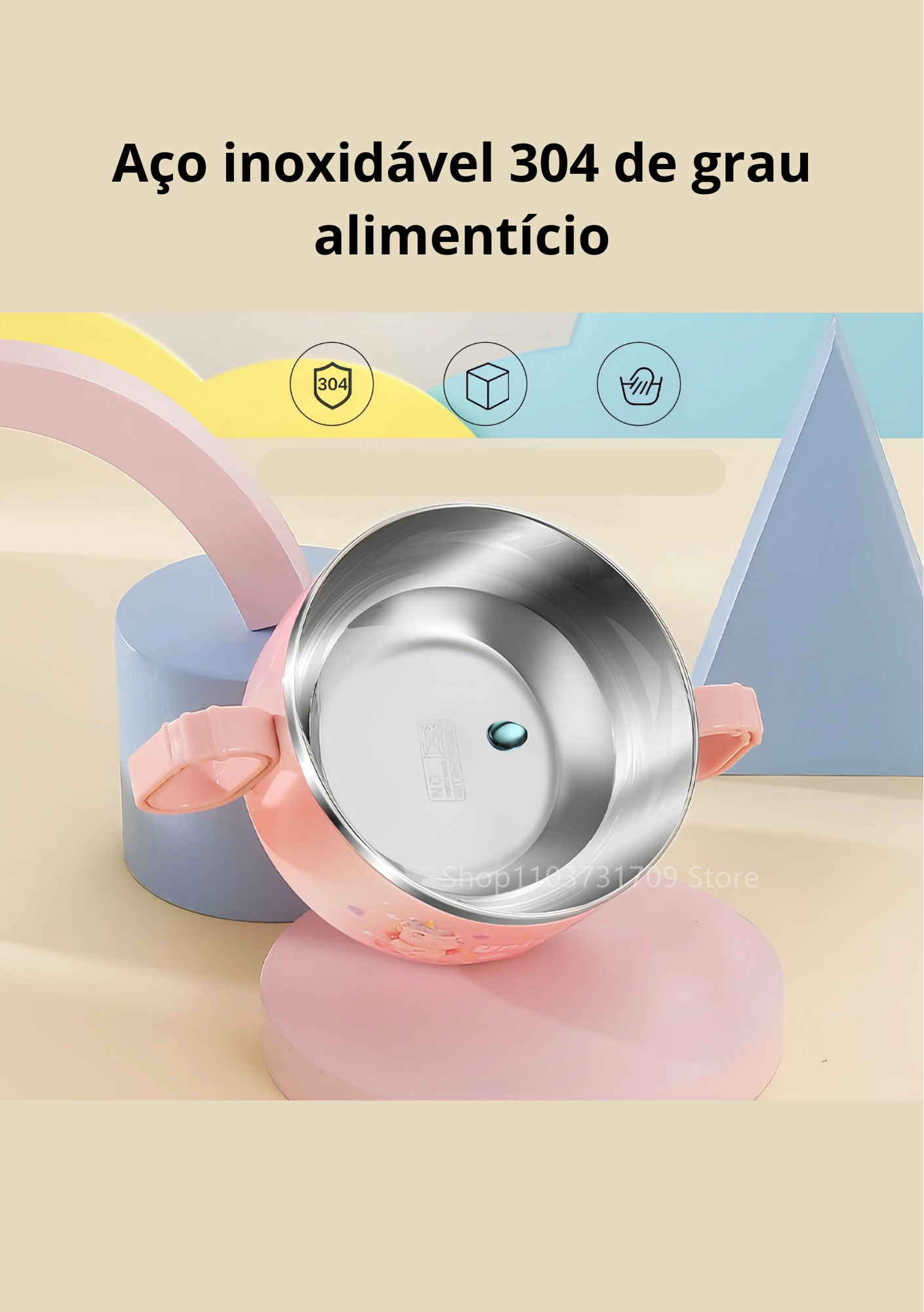 Tigela lancheira infantil em aço inox 304 com alça | Home Gaju