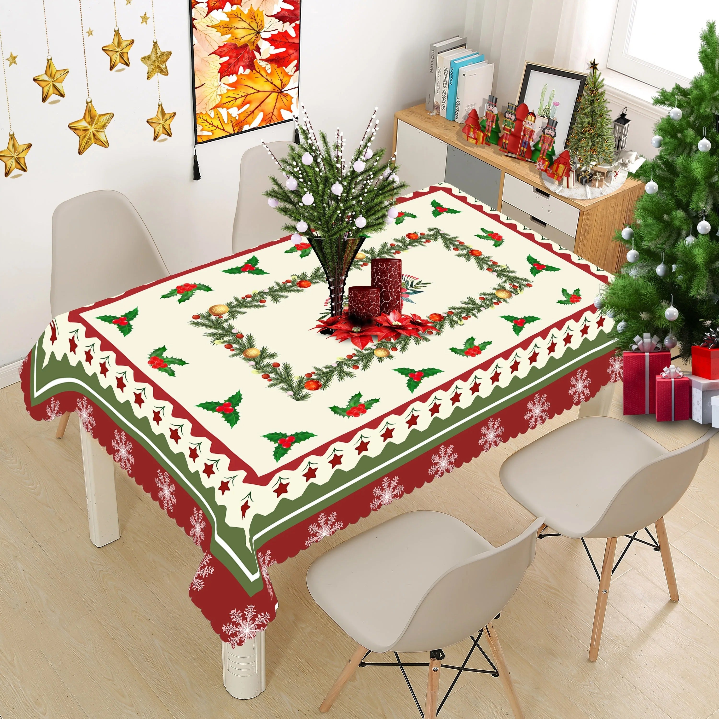 Toalha de Mesa Natalina à Prova d'Água com decoração natalina