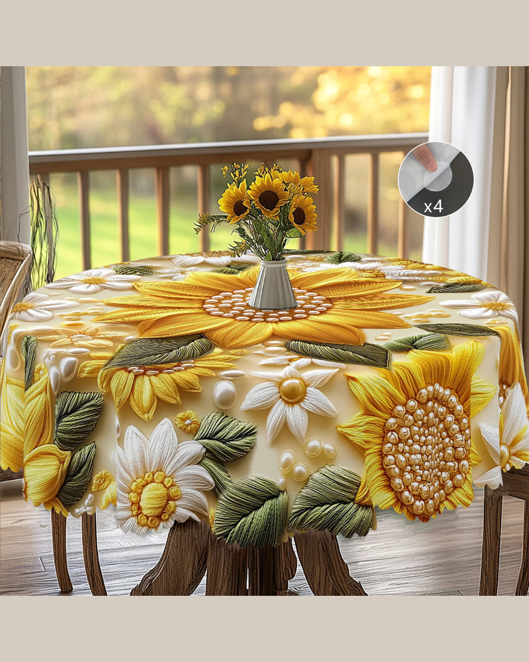 Toalha de Mesa com Flor 3D Amarela Decoração Primavera Verão | Home Gaju