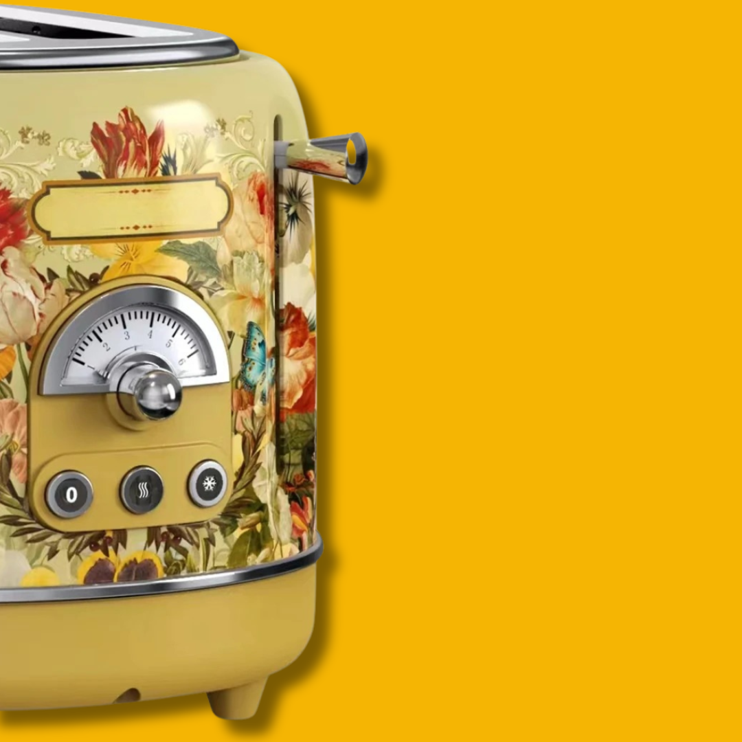 Torradeira Vintage Retrô Pintado a Mão para 2 Fatias com Função Automática | Controle de Escurecimento | Home Gaju