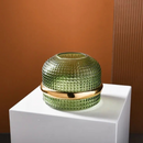 Vaso de Vidro Verde Escuro com Borda Dourada | Decoração de Mesa Europeia | Home Gaju