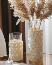 Vaso de Vidro com Couro Trançado Decoração Moderna para Sala ou Mesa