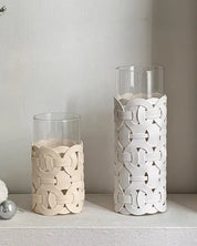 Vaso de Vidro com Couro Trançado Decoração Moderna para Sala ou Mesa | Home Gaju