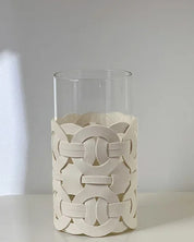 Vaso de Vidro com Couro Trançado Decoração Moderna para Sala ou Mesa | Home Gaju