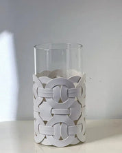 Vaso de Vidro com Couro Trançado Decoração Moderna para Sala ou Mesa | Home Gaju