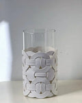 Vaso de Vidro com Couro Trançado Decoração Moderna para Sala ou Mesa | Home Gaju