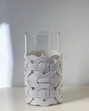 Vaso de Vidro com Couro Trançado Decoração Moderna para Sala ou Mesa | Home Gaju