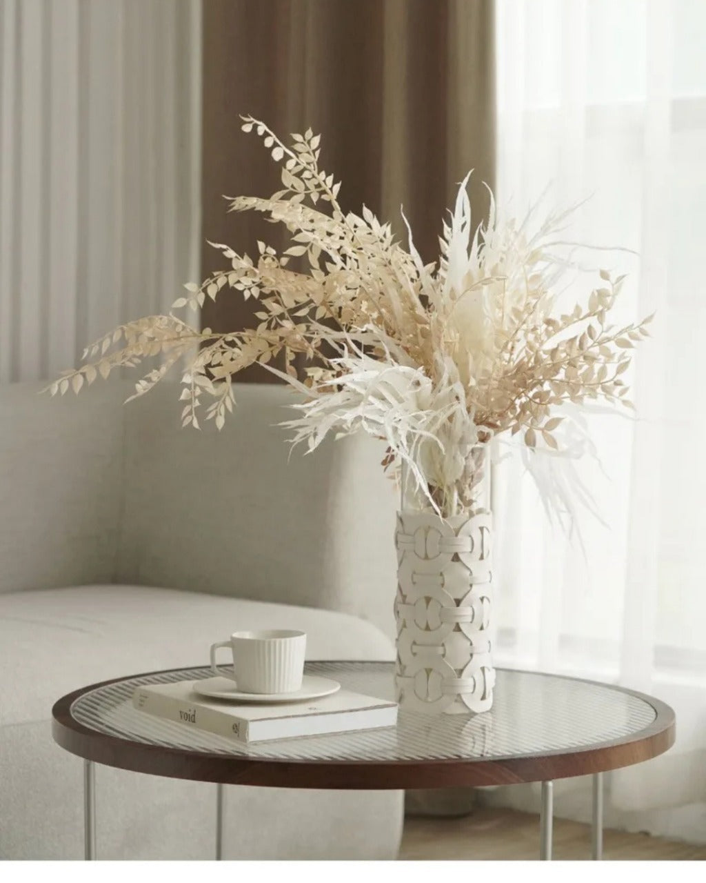 Vaso de Vidro com Couro Trançado Decoração Moderna para Sala ou Mesa | Home Gaju