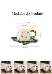 Xícara de 220ml com Prato e Colher as medidas e os 4 modelos